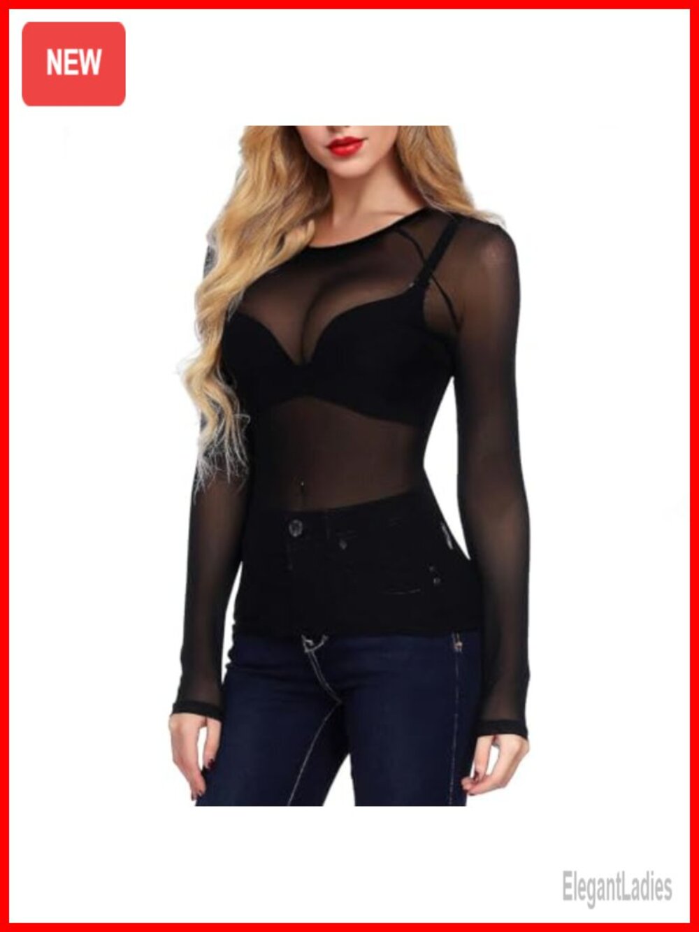 Sheer Mesh Fishnet Long Sleeve Top Plus Size Women Clubwear